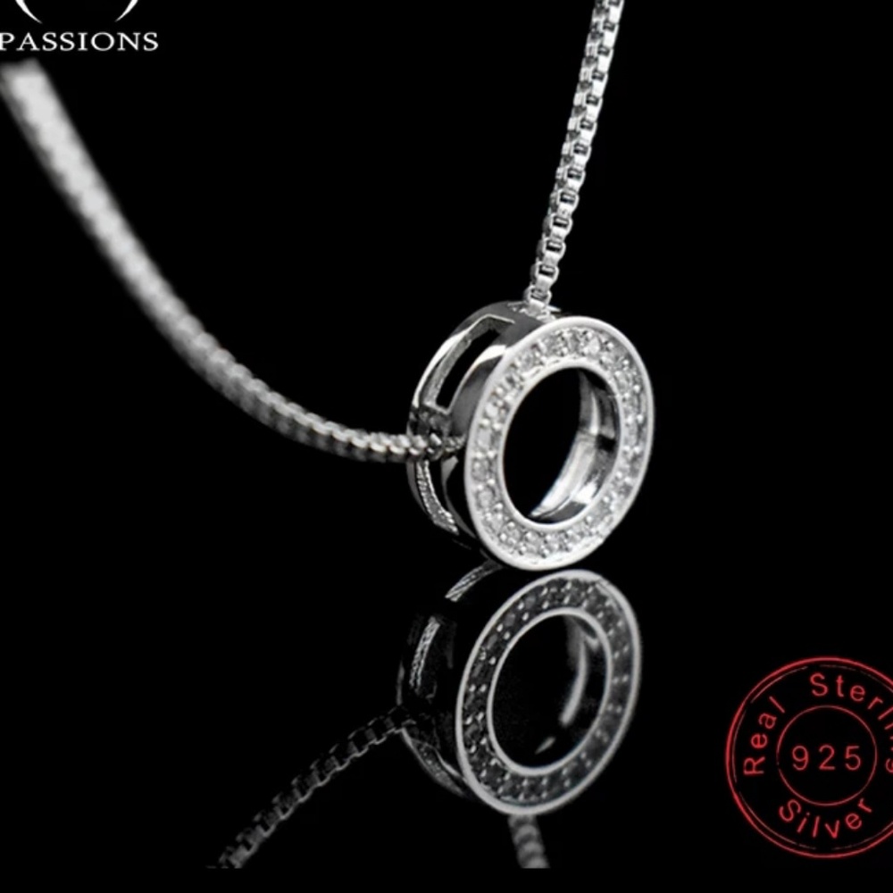 .925 Sterling Silver Collar Pendant Necklace CZ - Picture 7 of 8